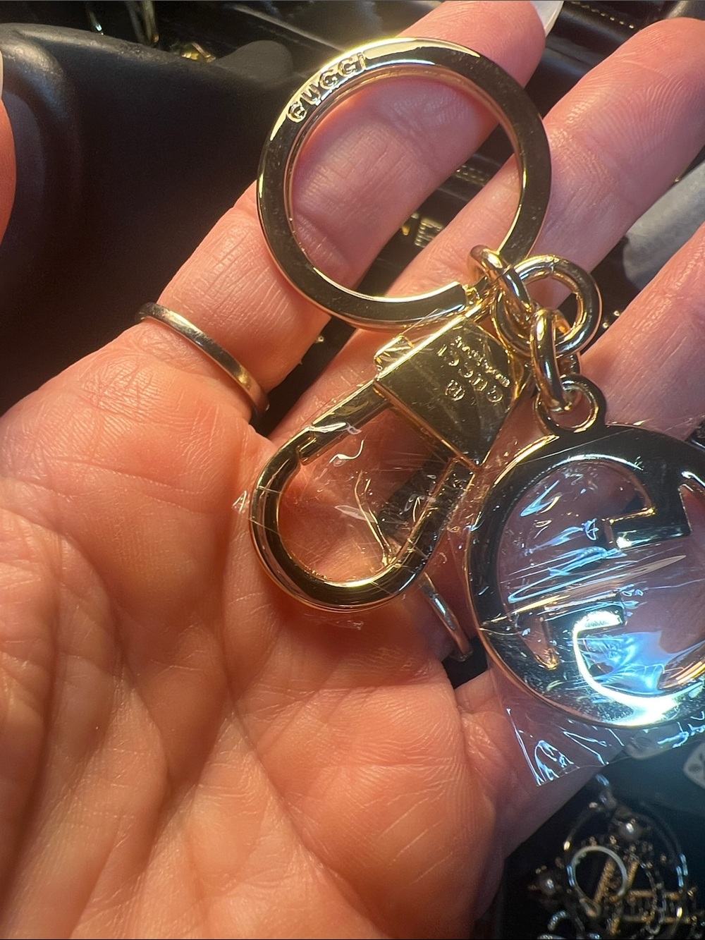 Gold-Tone Keyring with Pink Enamel Logo Charm - Picture 6 of 6